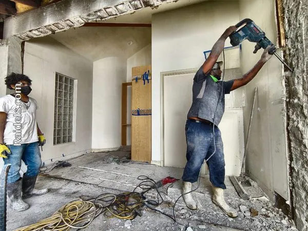 Chipping Some Old Stucco Because We Are Getting Ready To Put Up Some Drywall.